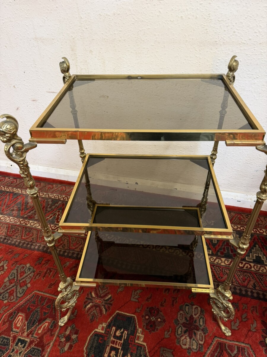 PAIR OF FRENCH BRONZE AND GLASS THREE TIER ETAGERES/END TABLES CIRCA 1950 - Image 9