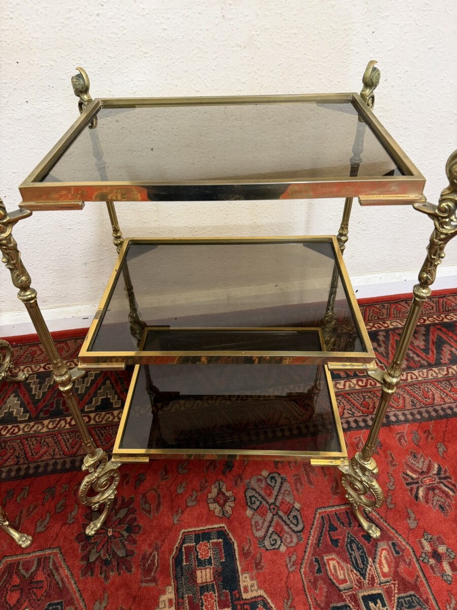PAIR OF FRENCH BRONZE AND GLASS THREE TIER ETAGERES/END TABLES CIRCA 1950 - Image 10