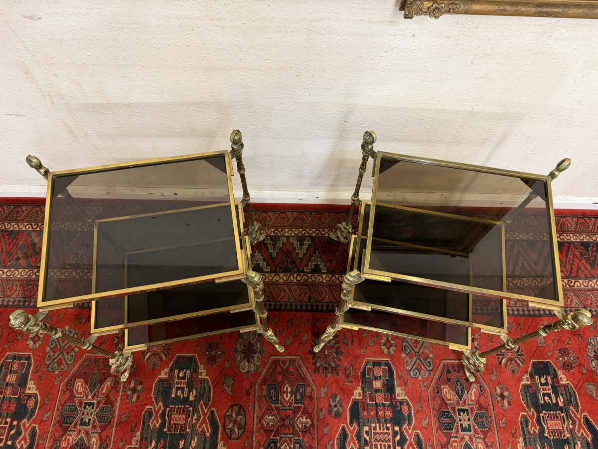 PAIR OF FRENCH BRONZE AND GLASS THREE TIER ETAGERES/END TABLES CIRCA 1950 - Image 11