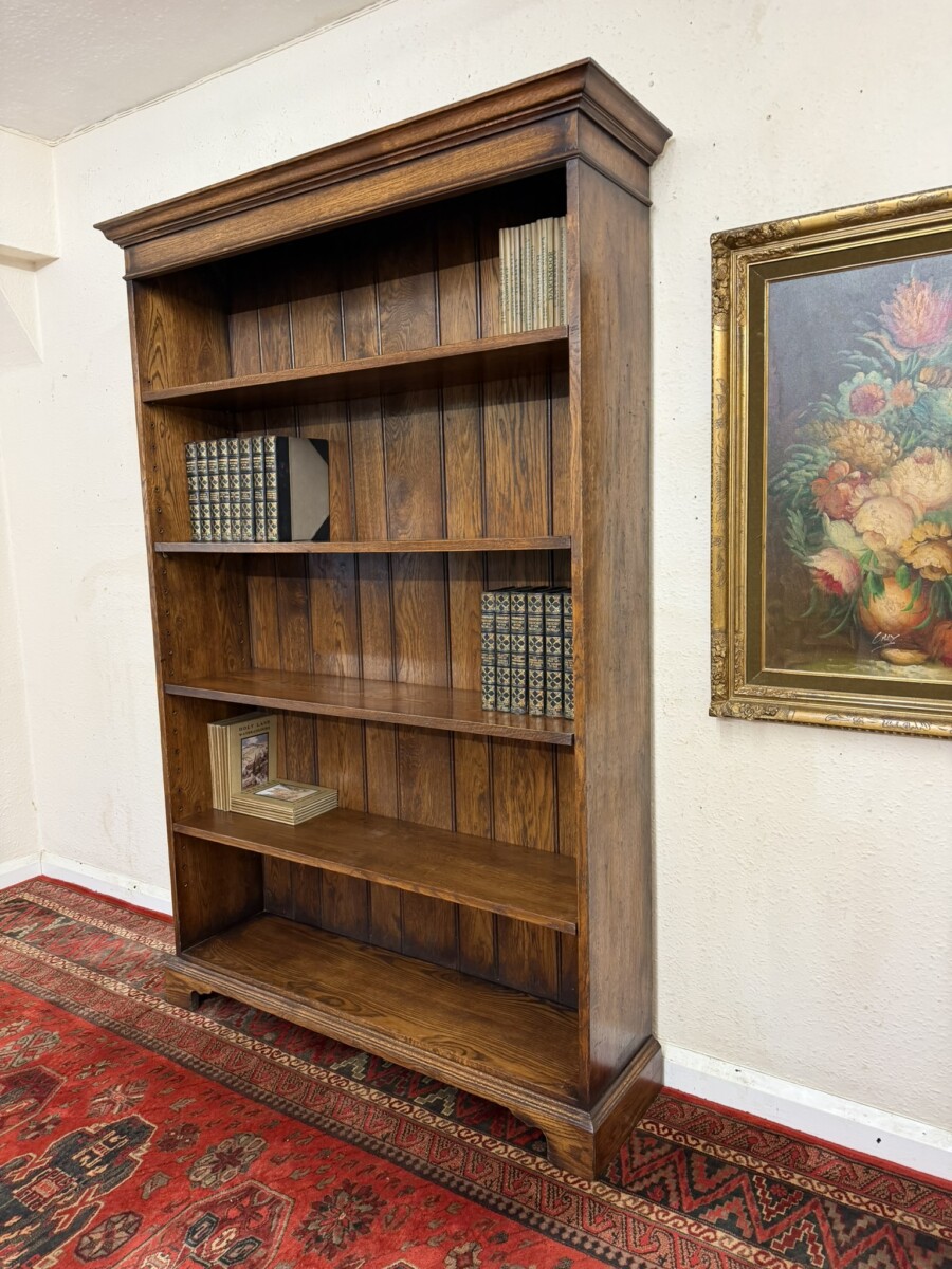 QUALITY LARGE SOLID OAK OPEN BOOKCASE - Image 4