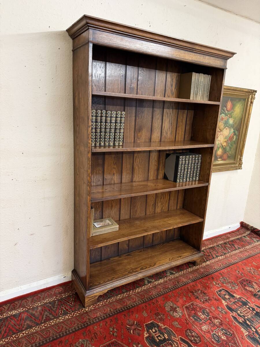 QUALITY LARGE SOLID OAK OPEN BOOKCASE - Image 5