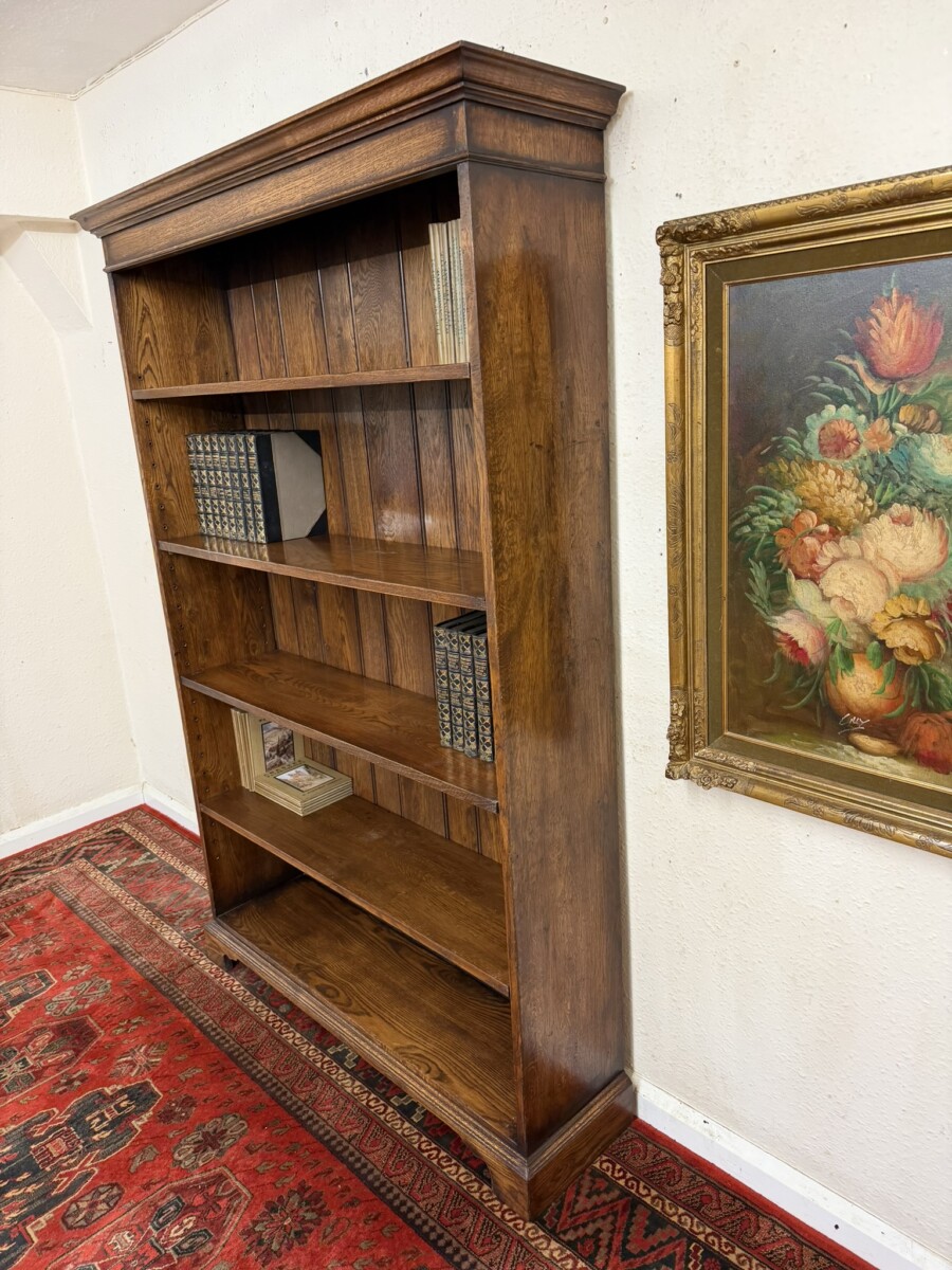 QUALITY LARGE SOLID OAK OPEN BOOKCASE - Image 8